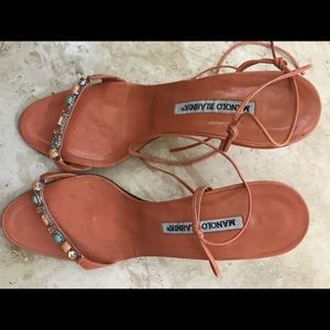 Manolo Blahnik orange studded heels